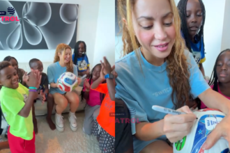 Triplets Ghetto Kids received a football signed by Shakira.
