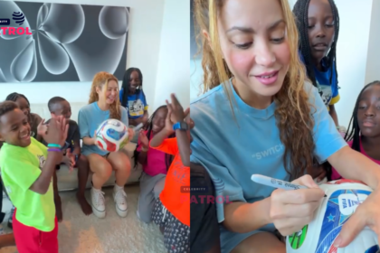 Triplets Ghetto Kids received a football signed by Shakira.
