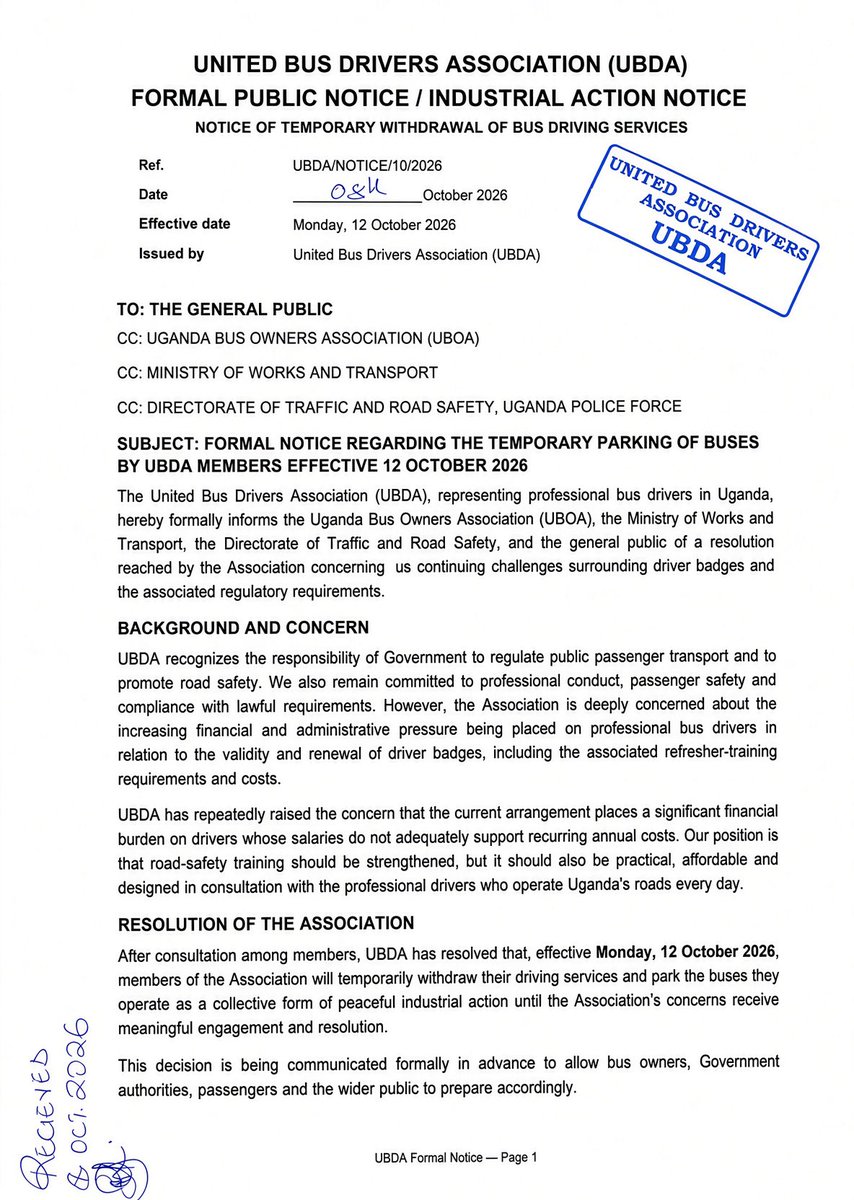 United Bus Drivers Association, Uganda bus drivers strike